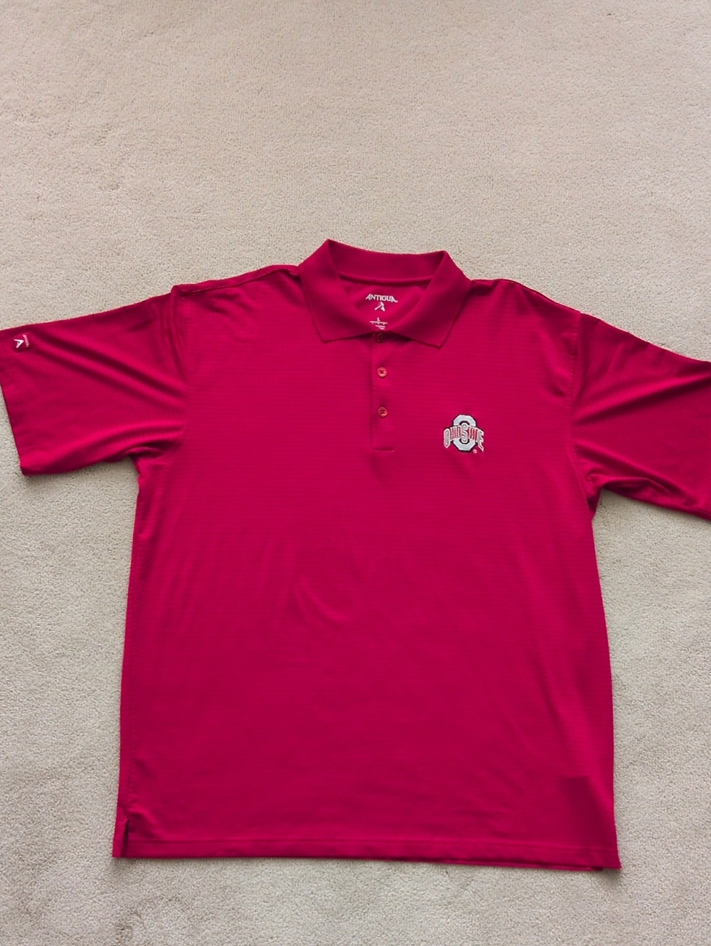 Antigua Men's Red Polo with Embroidered Ohio State Logo